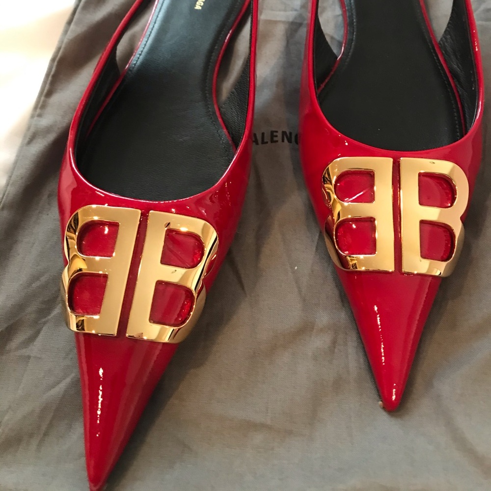 Balenciaga red patent flats